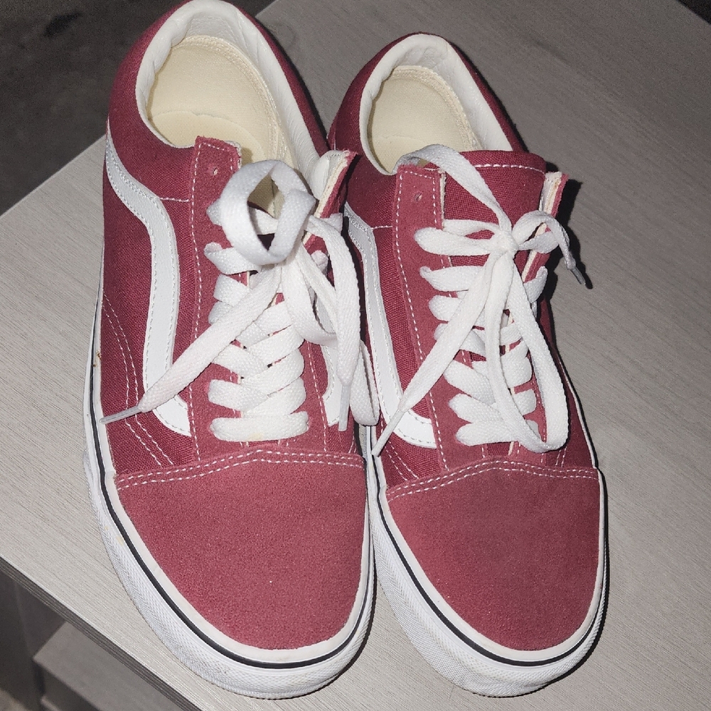 Vans Burgundy and White Classic Sneakers
